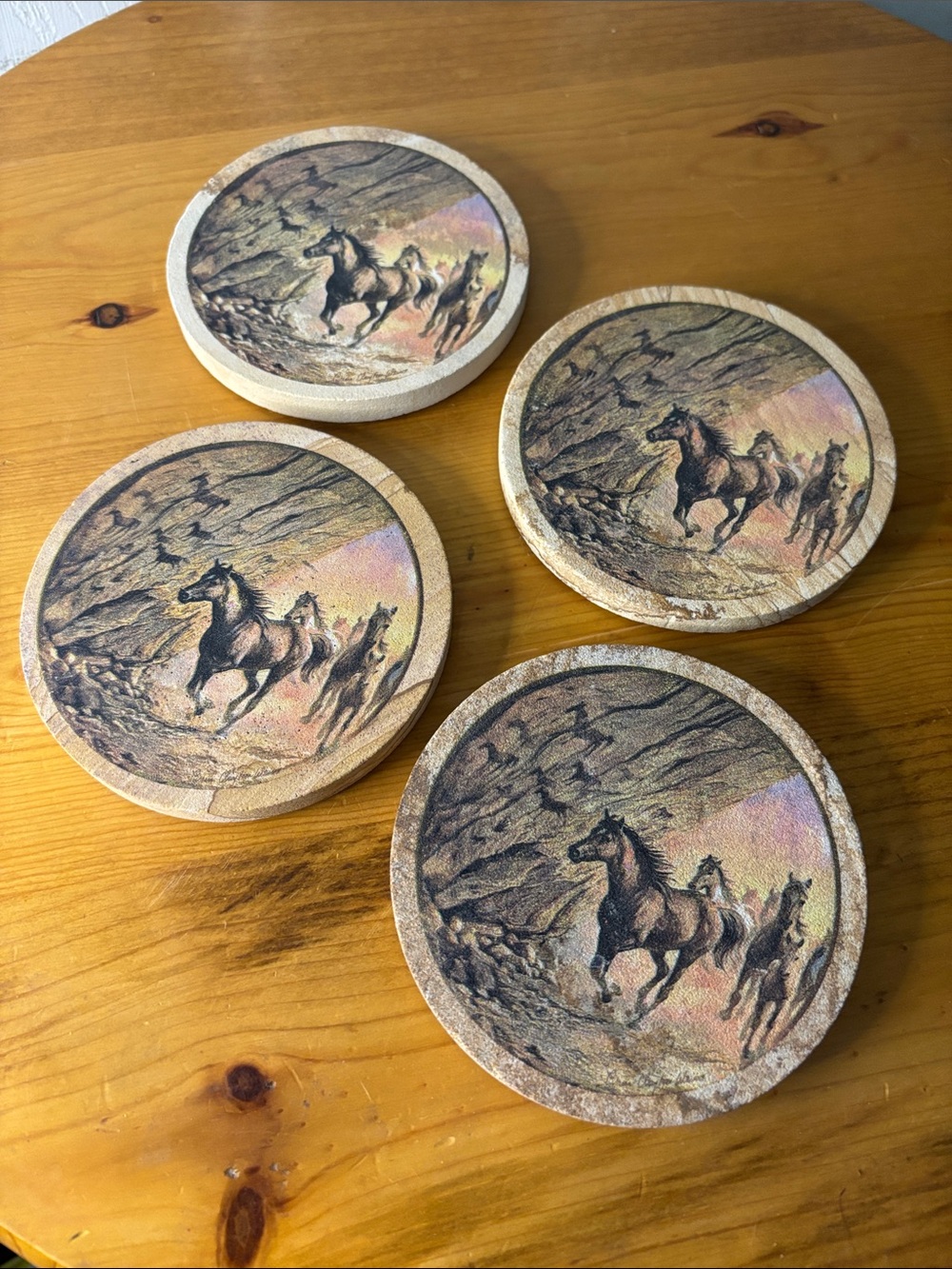 Thirsty Stone Set of 4 Round Horse Print Coasters